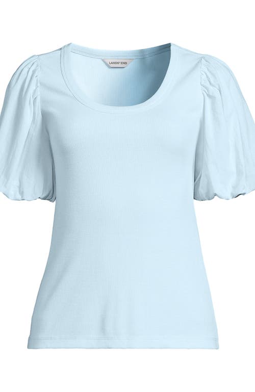 Lands' End Drapey Rib Puff Sleeve Scoop Neck Top In Blue