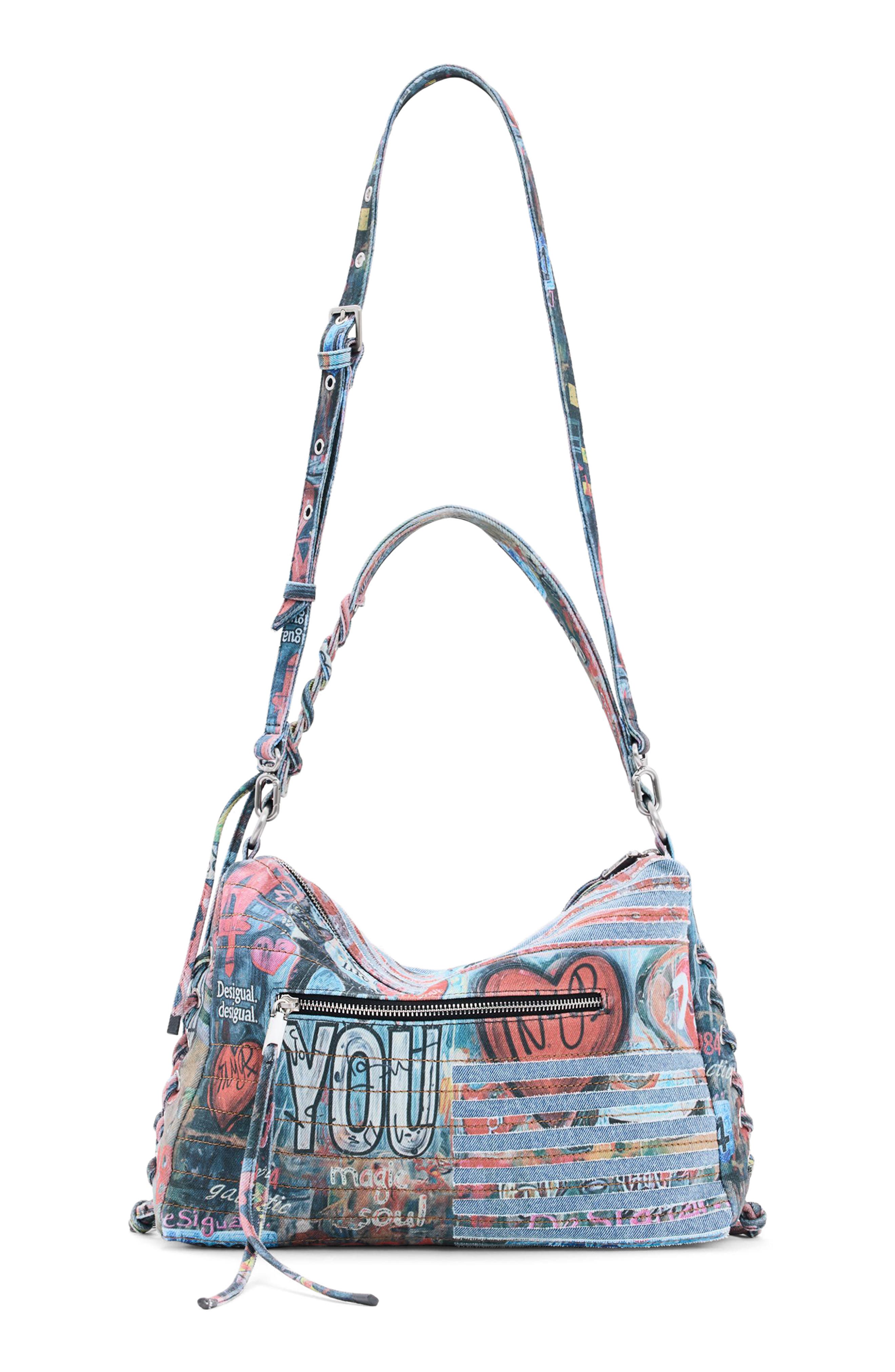 Medium Mixed Bring Denim Shoulder Bag, Alternate, color, MULTI