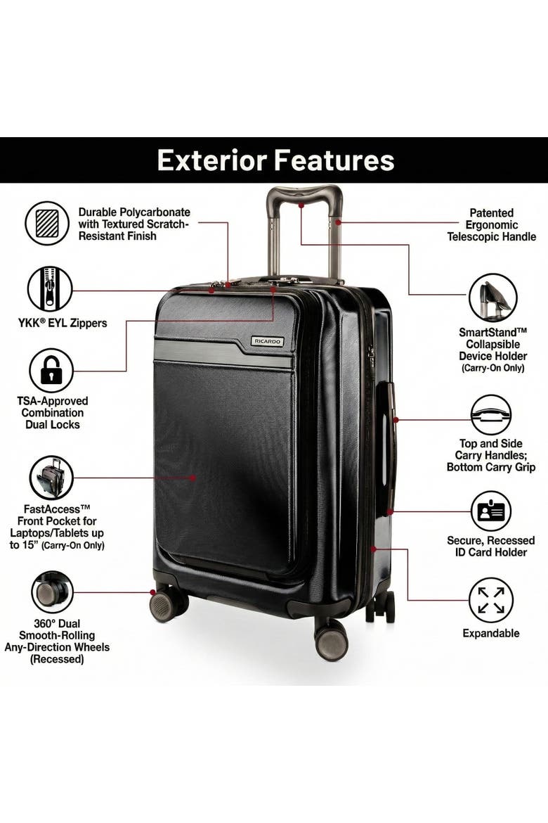 Brentwood Hardside 21" Expandable Front Open Carry-on Luggage, Alternate, color, Onyx