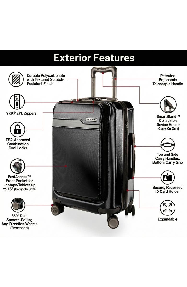 Ricardo Beverly Hills Brentwood Hardside 21" Expandable Front Open Carry-on Luggage, Alternate, color, Onyx