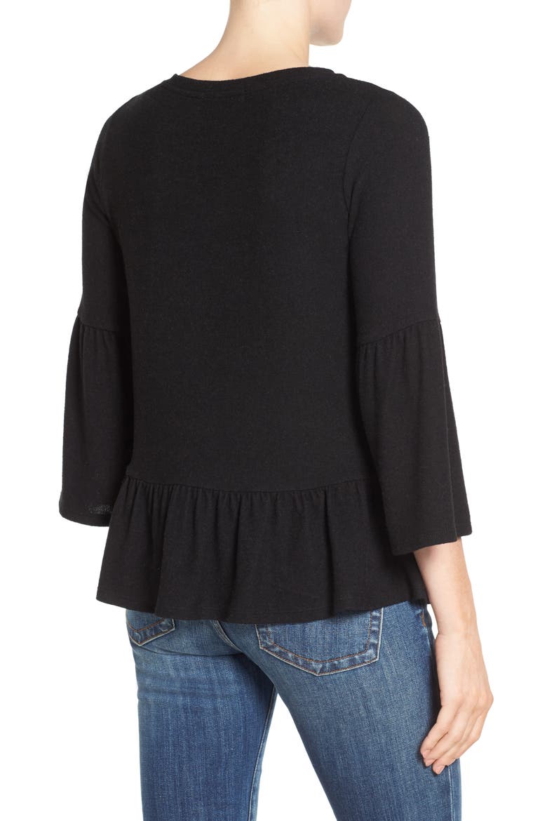 Gibson Cozy Fleece Peplum Top, Alternate, color, BLACK