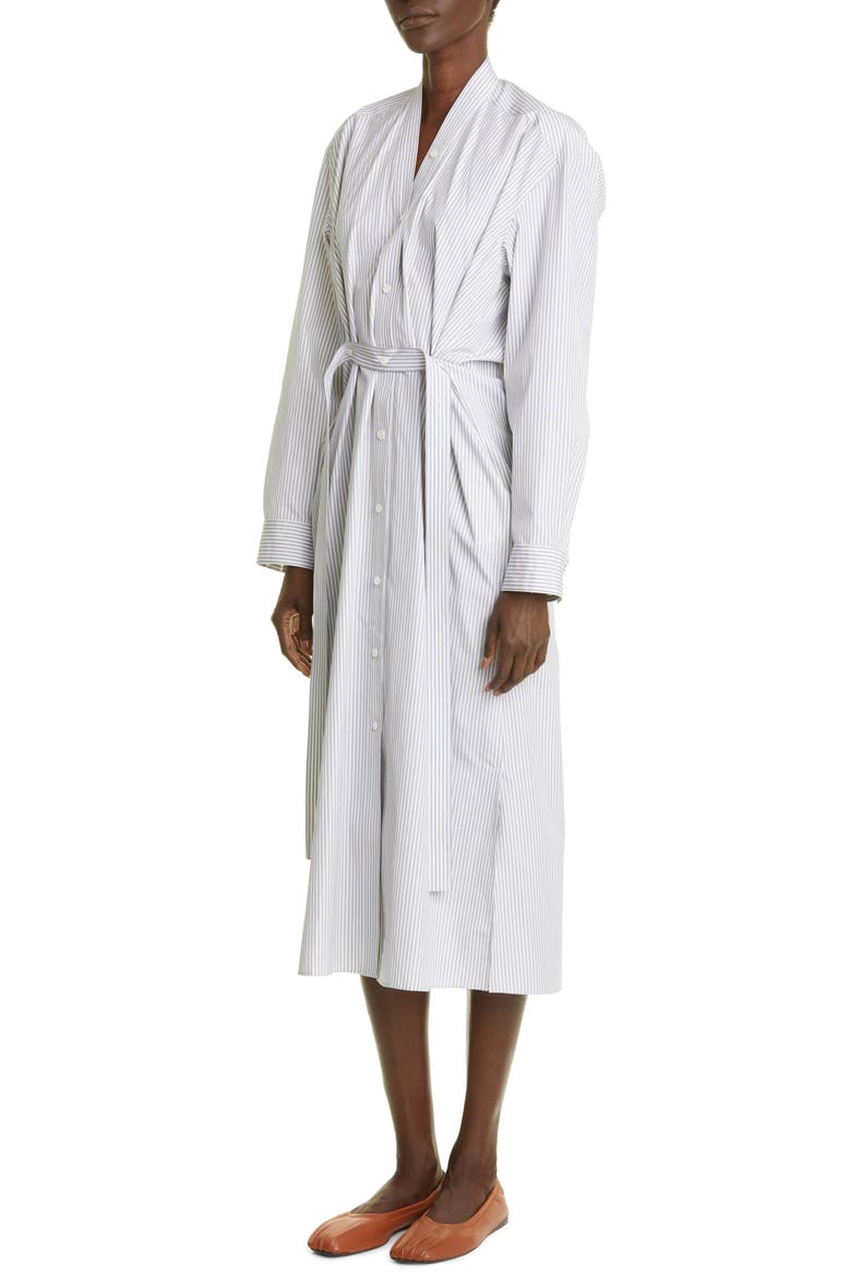 Tilted Stripe Long Sleeve Cotton Shirtdress, Alternate, color, WHITE/ BLACK 100
