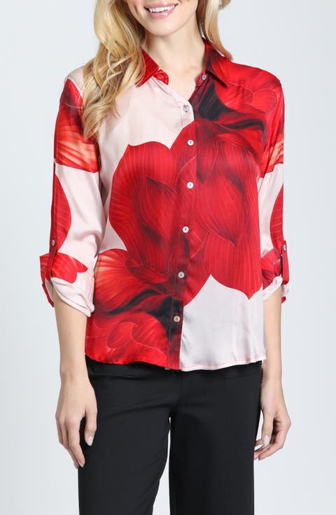 Cupro Roll Tab Sleeve Button-Up Shirt