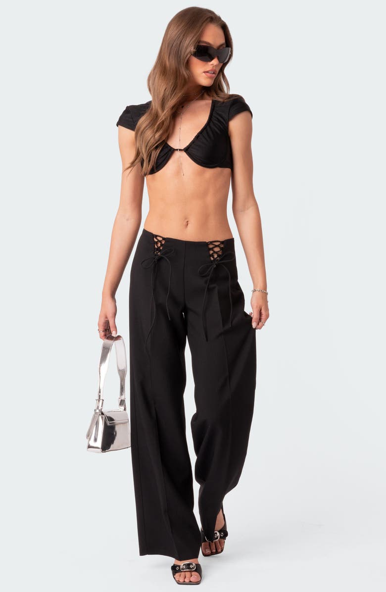 EDIKTED Abigail Lace-Up Wide Leg Pants, Alternate, color, 