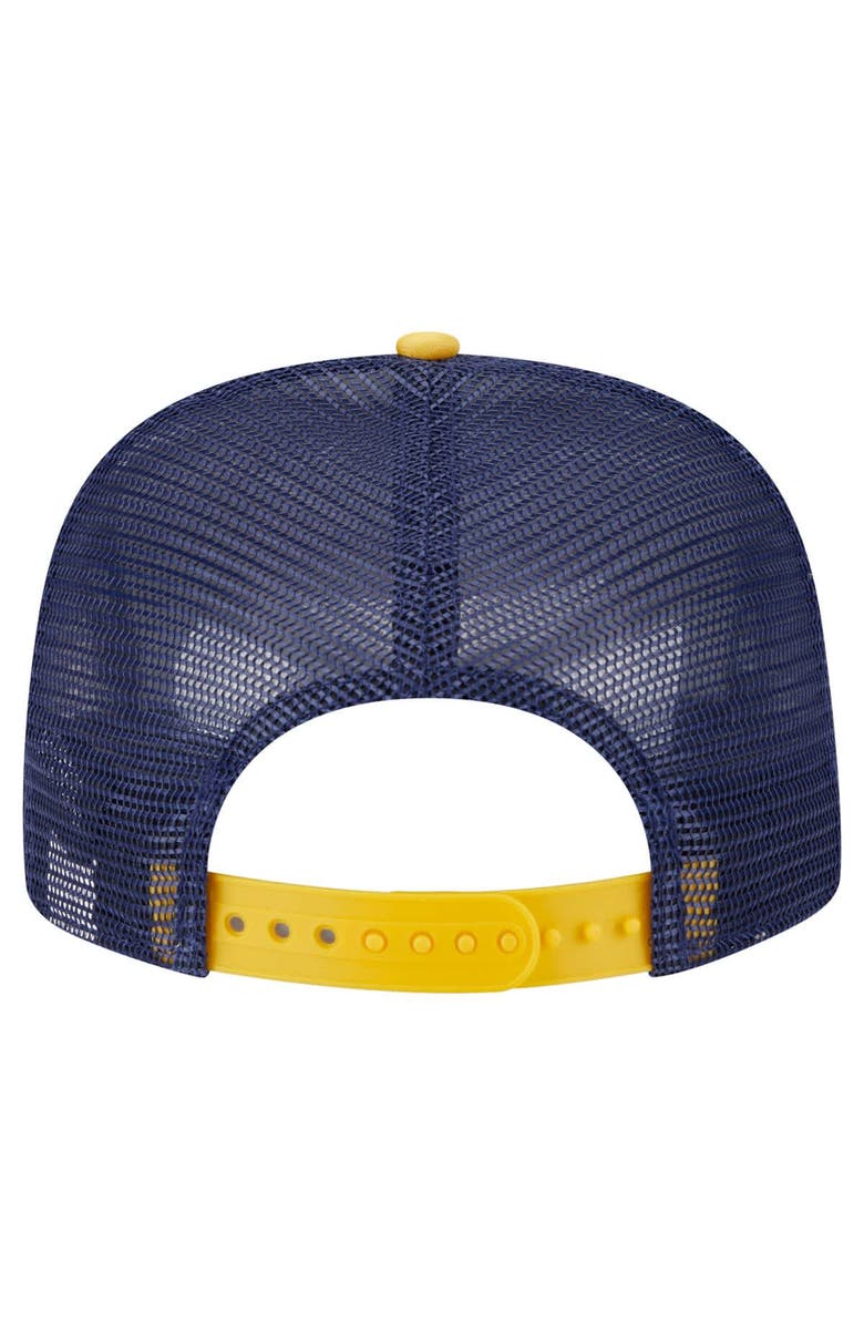 New Era Men's New Era White/Gold Milwaukee Brewers Retro Script Trucker 9FIFTY Snapback Hat, Alternate, color, 