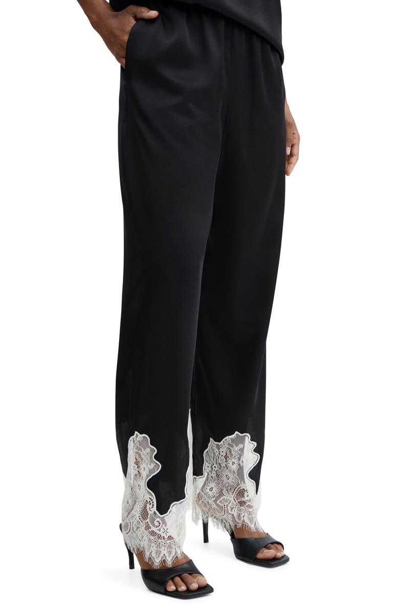 MANGO Lace Hem High Waist Pants, Main, color,