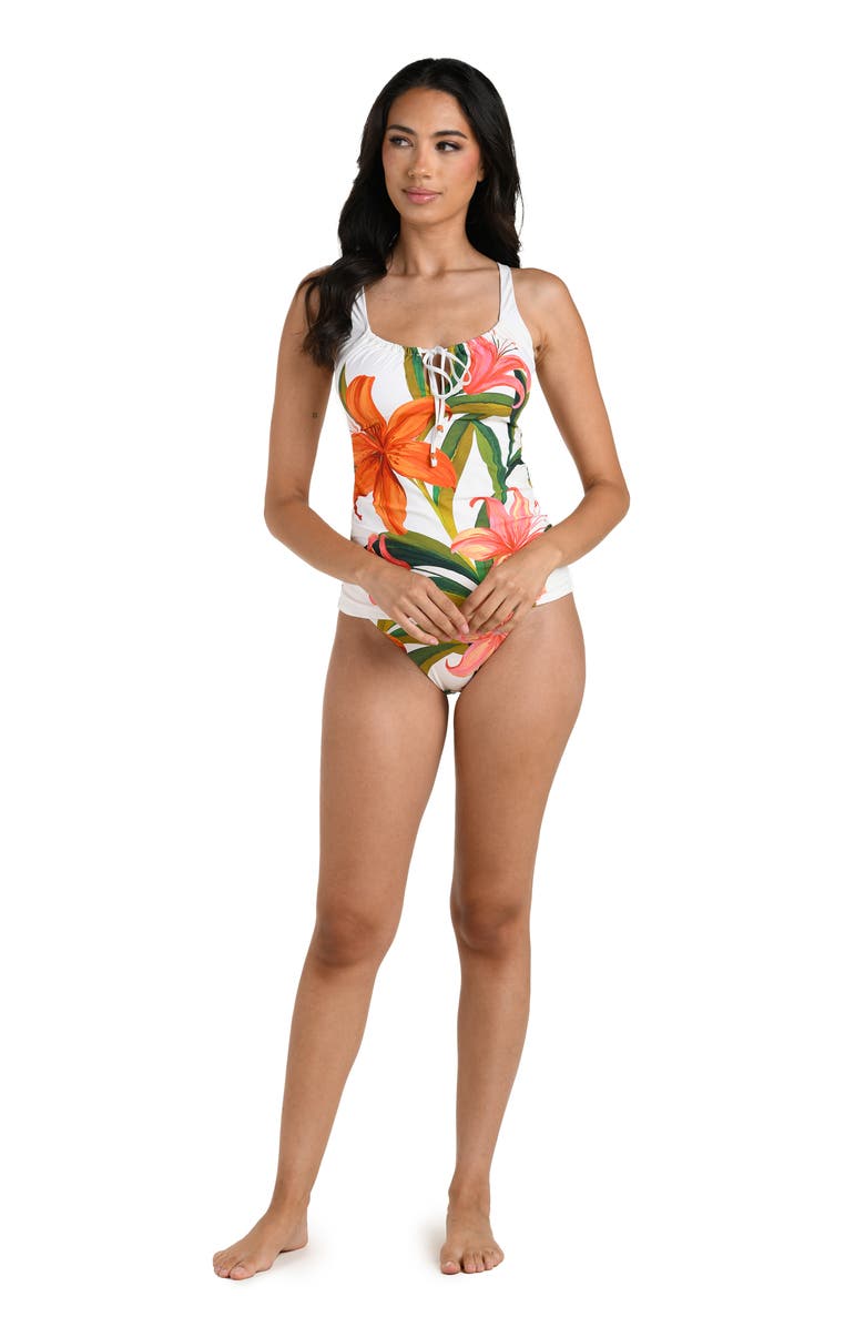 La Blanca Jungle Blossoms Tie Neck Tankini, Alternate, color,