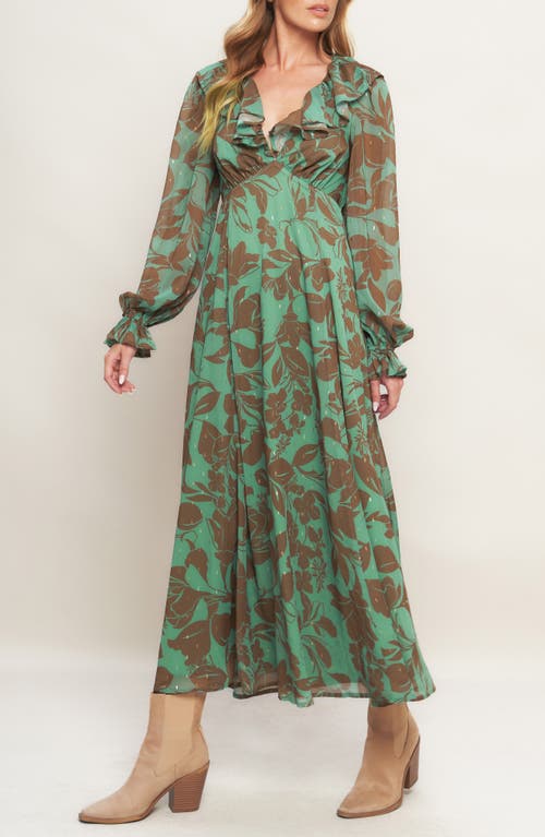 Flying Tomato Metallic Print Chiffon Maxi Dress In Green