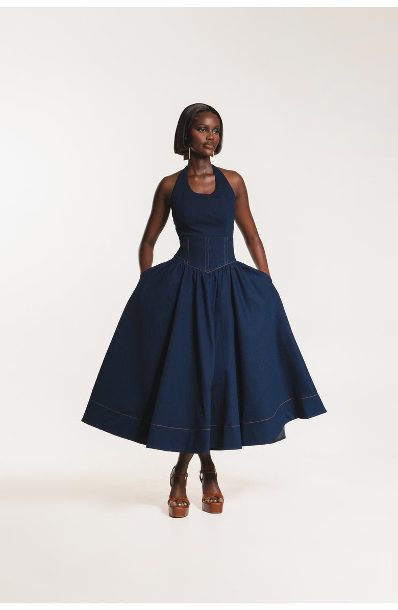 OFUURE Denim Diane Midi Dress, Alternate, color, Denim Blue