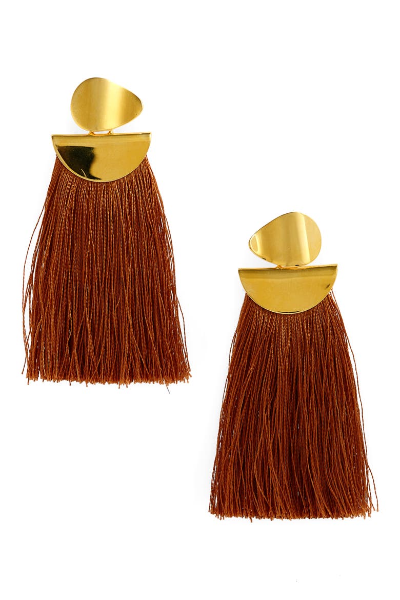 Crater Silk Tassel Earrings, Main, color, CAMEL