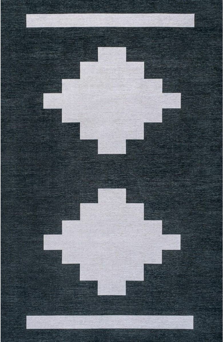 JONATHAN Y Adriel Geometric Medallion Machine-Washable Area Rug, Alternate, color, Navy/Light Gray