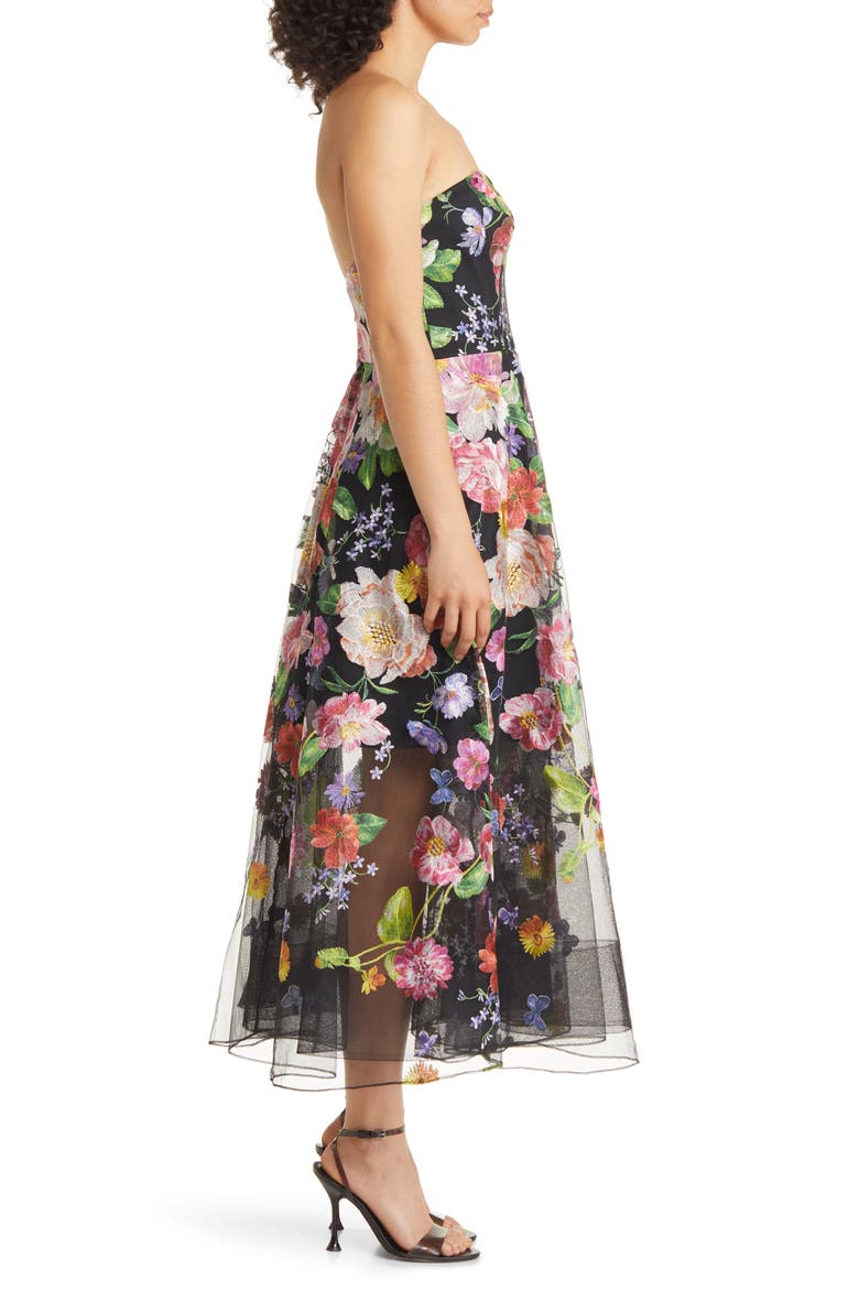 Floral Embroidered Strapless Cocktail Dress, Alternate, color, BLACK/ PINK