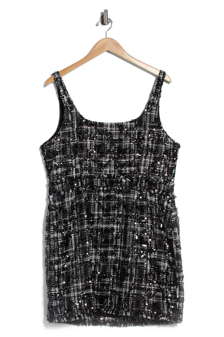 Valli Sequin Tweed Minidress, Alternate, color, BLACK/IVORY TWEED BLACK SEQUIN