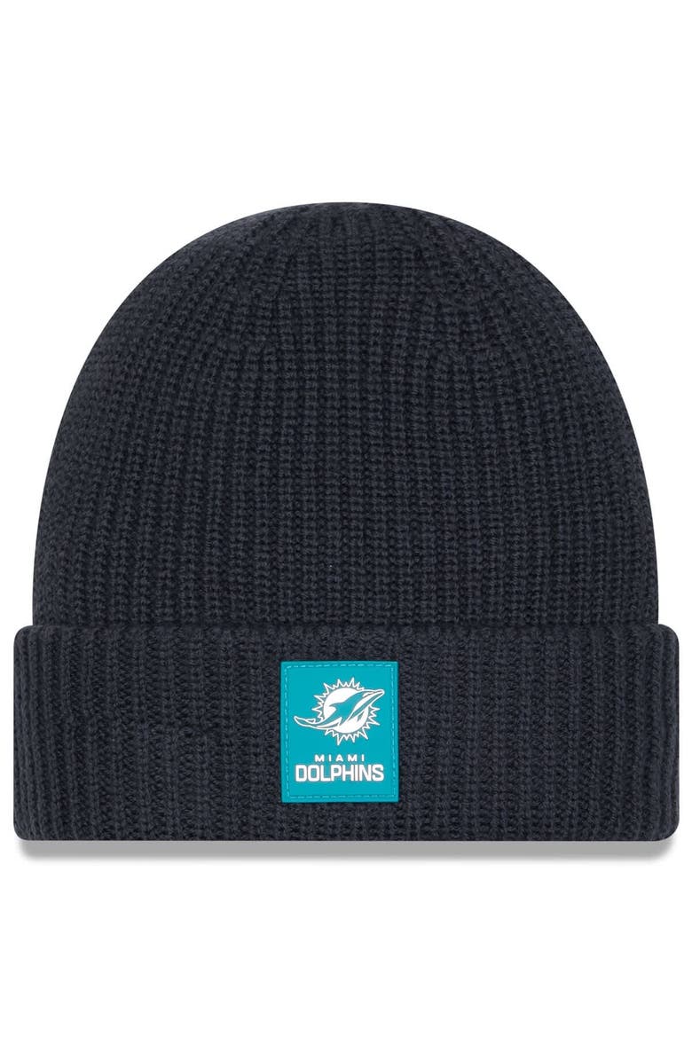 New Era Men's New Era Charcoal Miami Dolphins 2025 Sideline Cold Weather Cuffed Knit Hat, Main, color, Charcoal