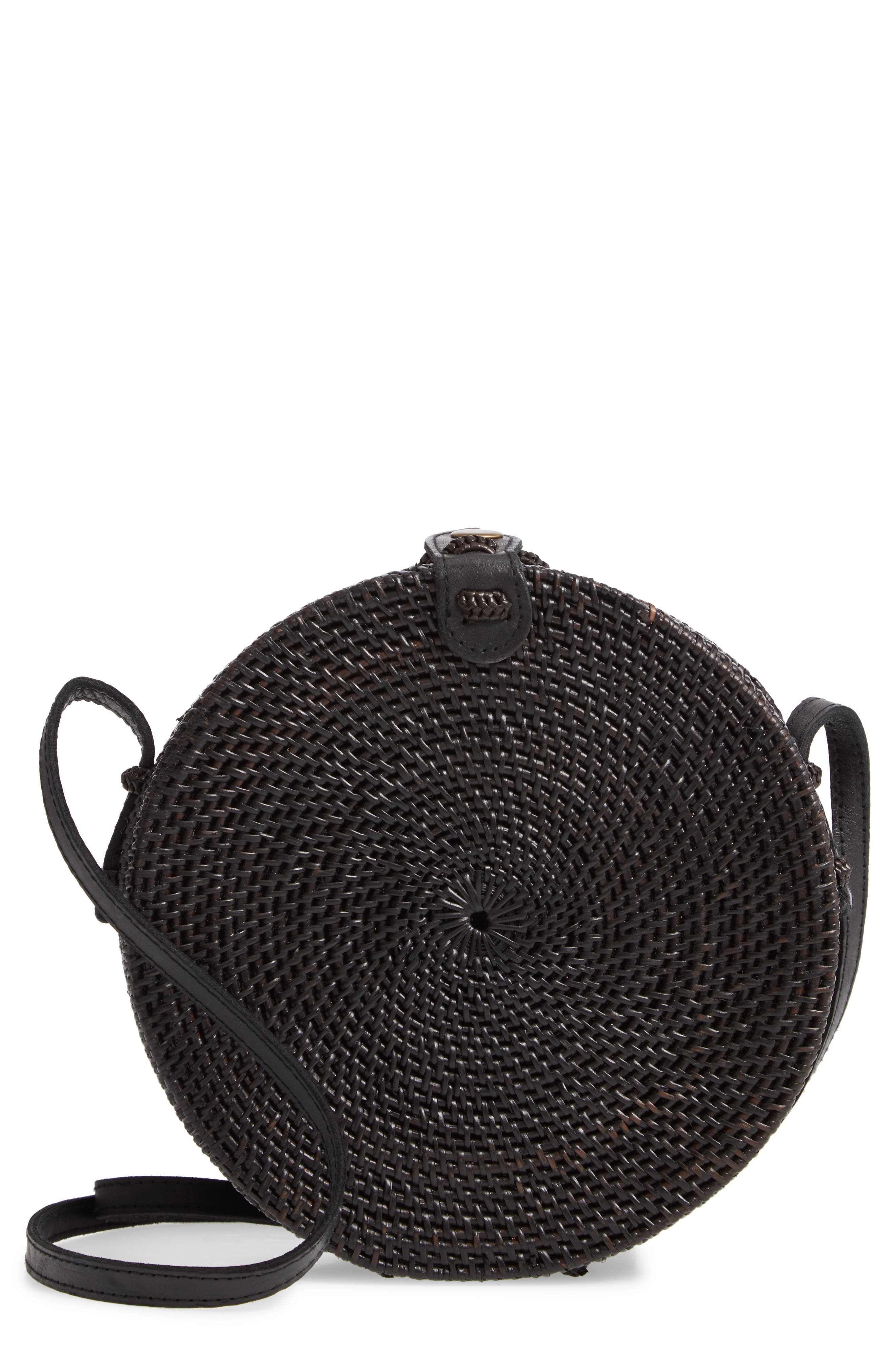 Street Level Woven Rattan Circle Basket Crossbody, Main, color, 
