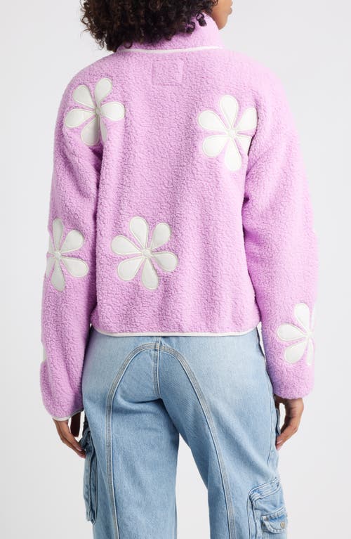 Thread & Supply Flower Patch Faux Shearling Pullover In Pink