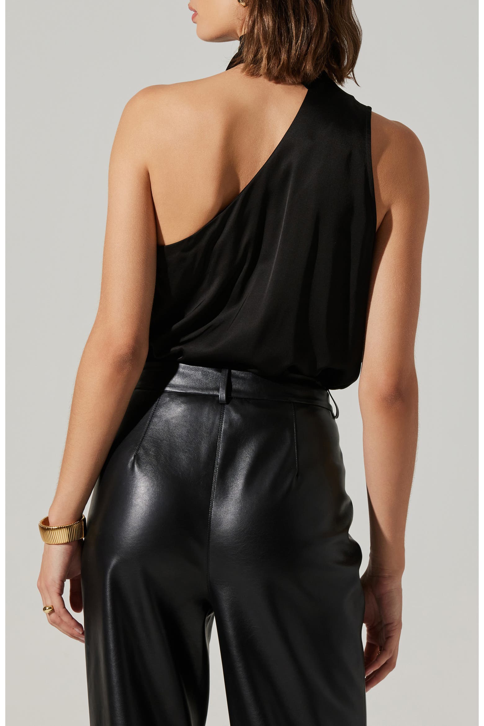 ASTR the Label Partia Tie Neck One-Shoulder Satin Top (Women ...