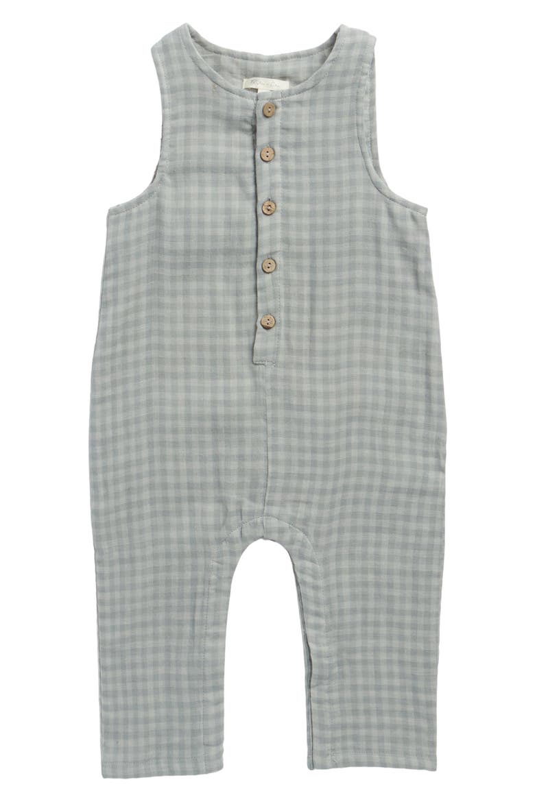 Gingham Sleeveless Cotton Romper, Main, color, GREEN