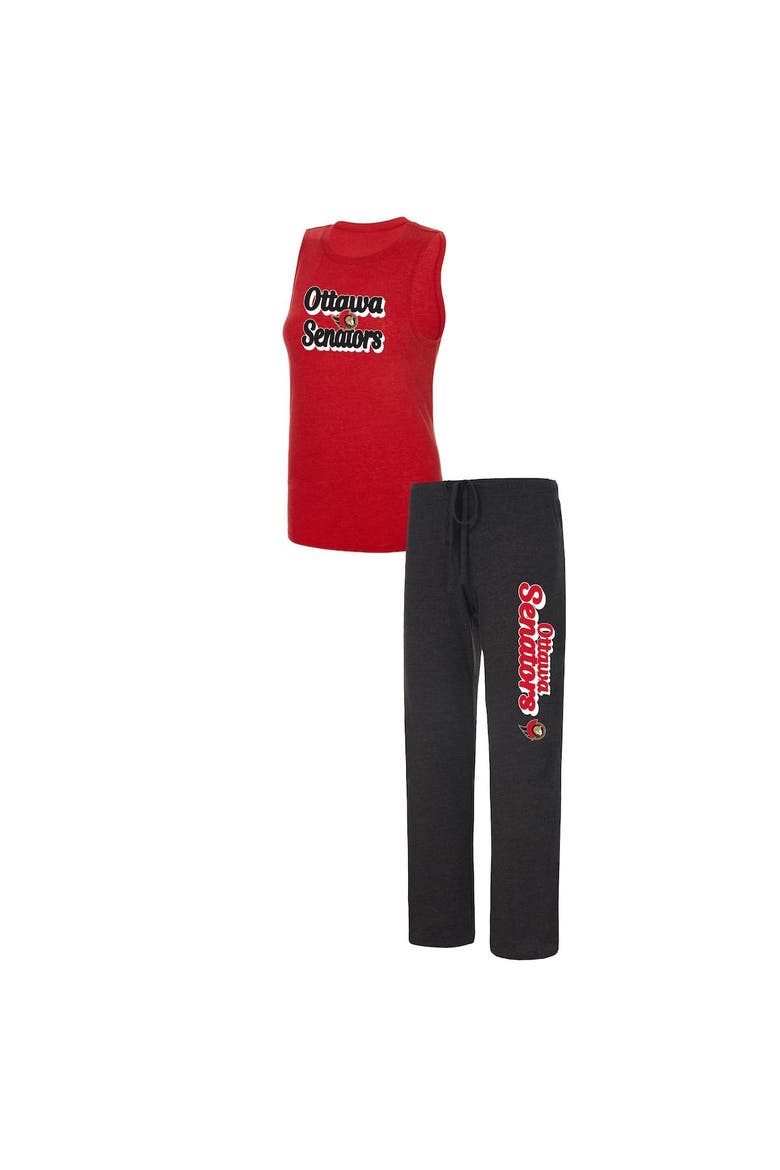 Women's Concepts Sport Heather Red/Heather Black Ottawa Senators Meter Muscle Tank Top & Pants Sleep Set, Main, color, Black