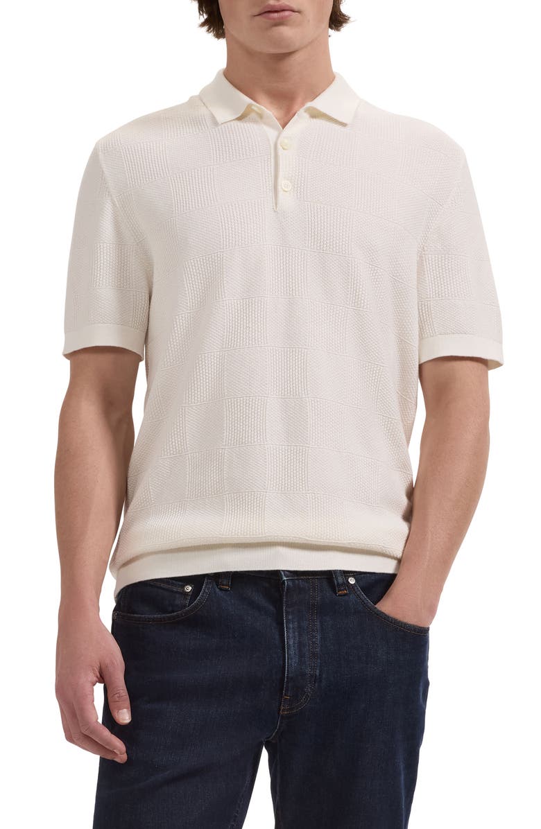 Bugatchi Checkerboard Stitch Polo Sweater, Main, color, Chalk