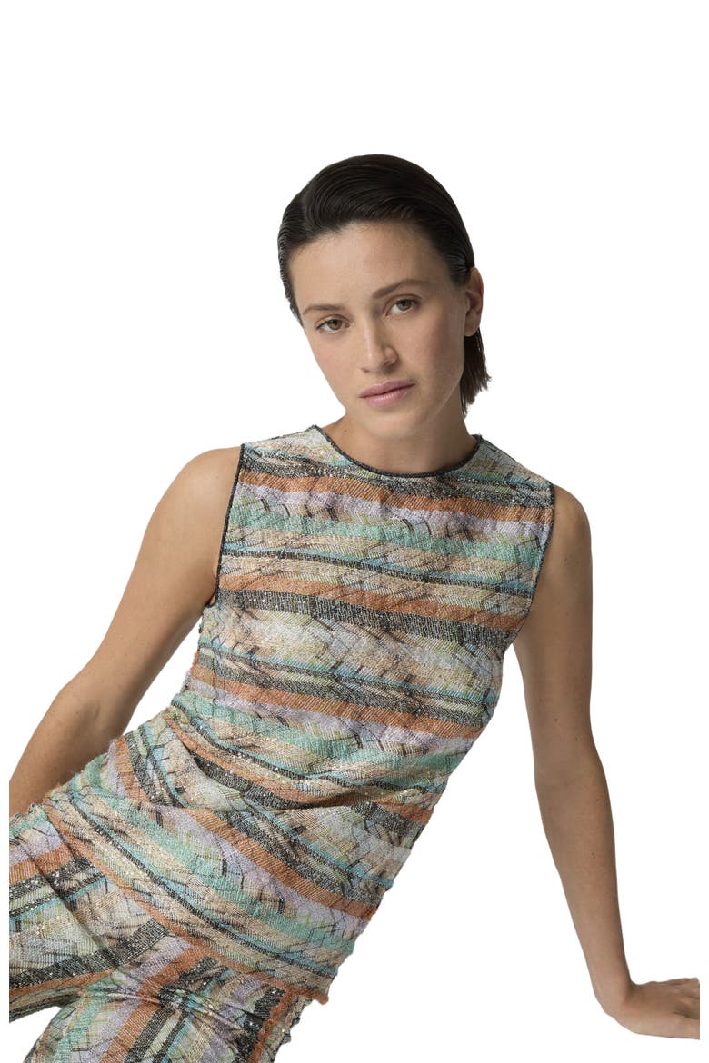 Sleeveless Top In Viscose Lamé Blend With Multi-technique Knit, Alternate, color, Multicoloured