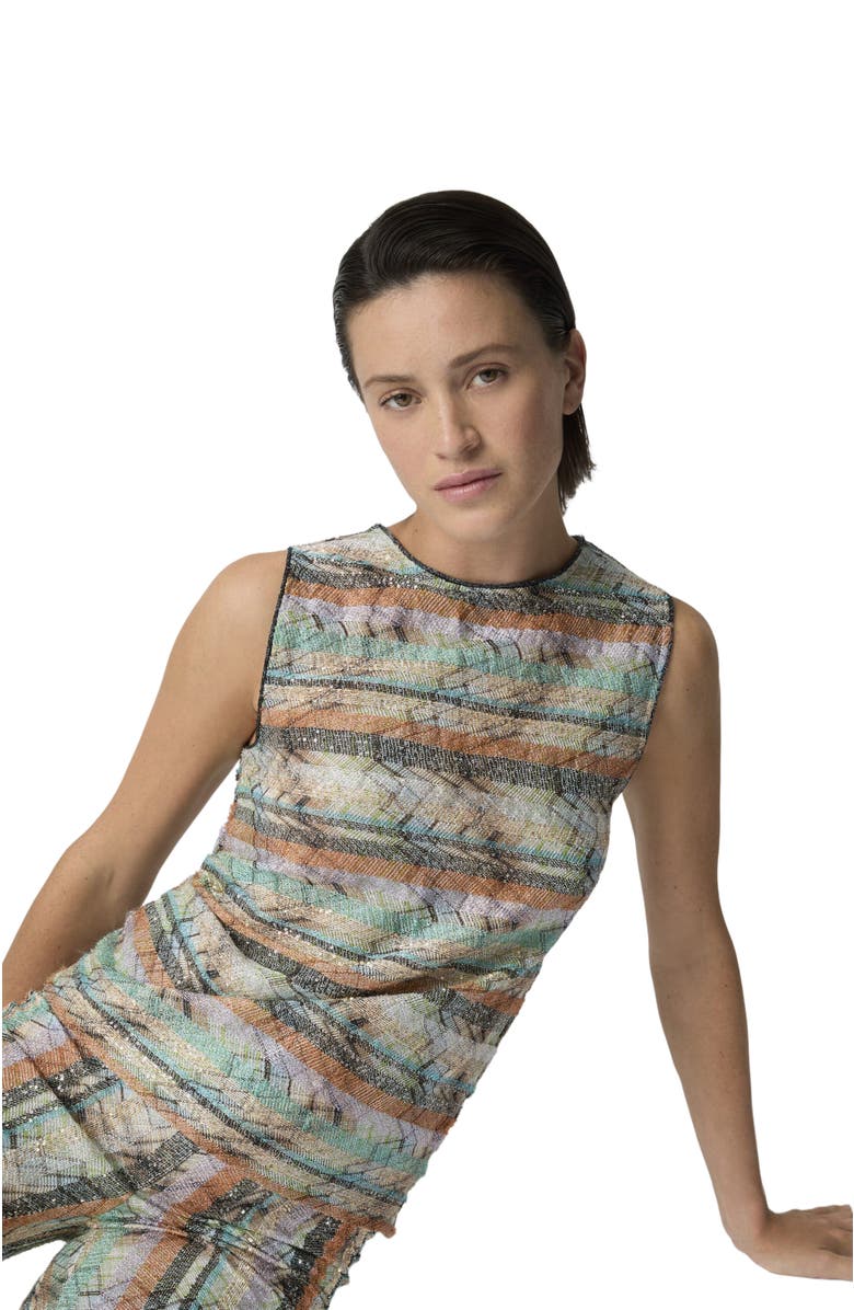 Missoni Multi-technique Mixed Viscose Lamé Sleeveless Top, Alternate, color, Green& Brown