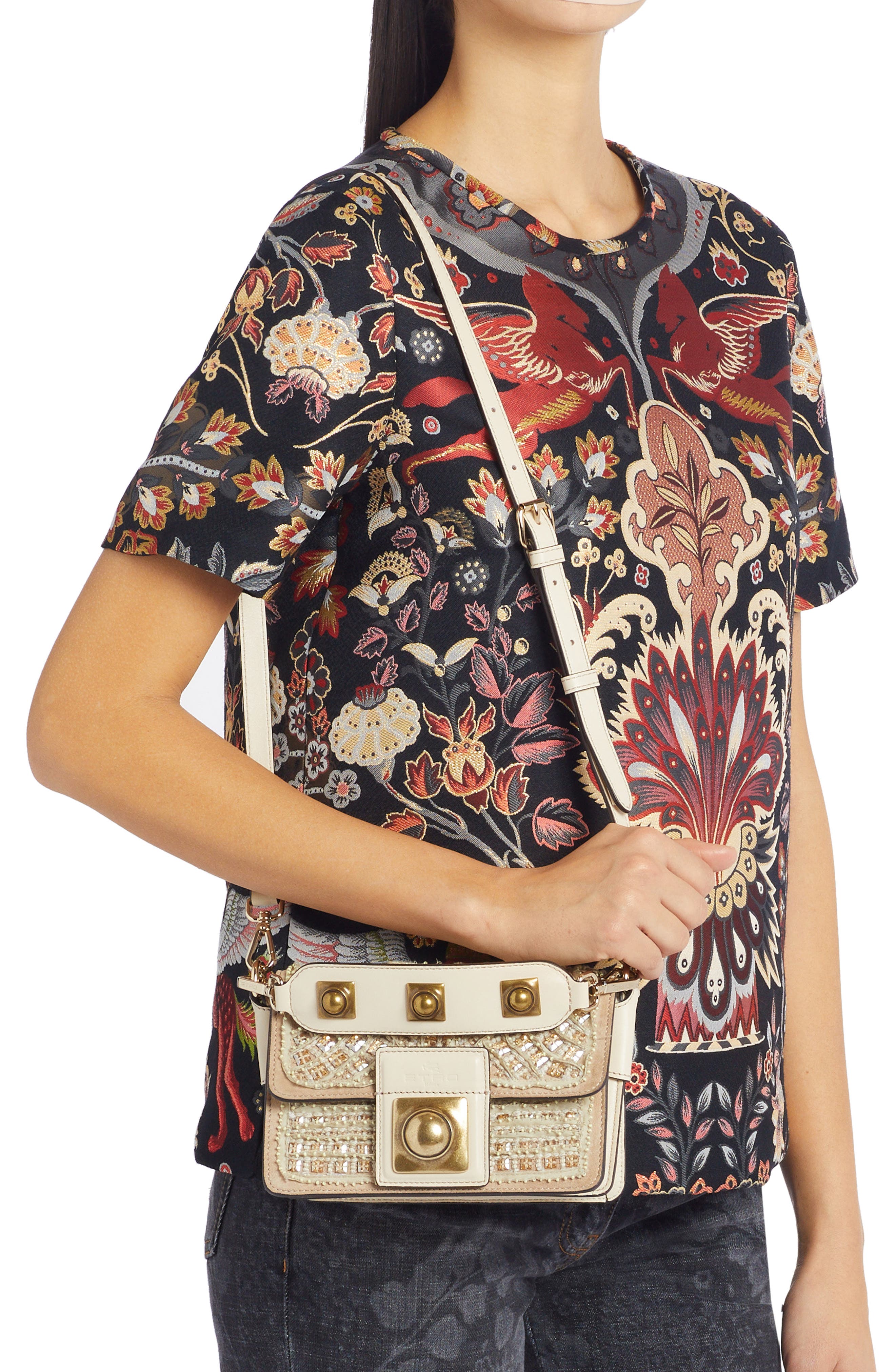Etro Crown Me Crystal Paisley Shoulder Bag, Alternate, color, 