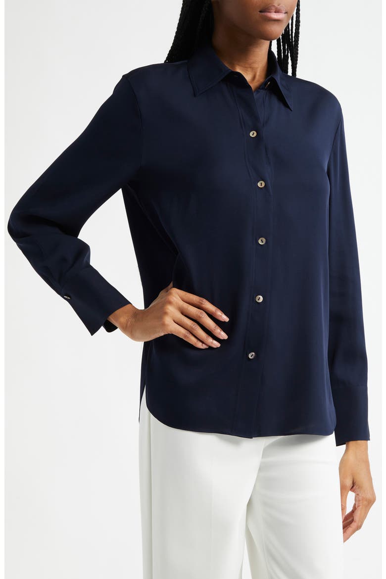 Stretch Silk Button-Up Shirt, Alternate, color, COASTAL