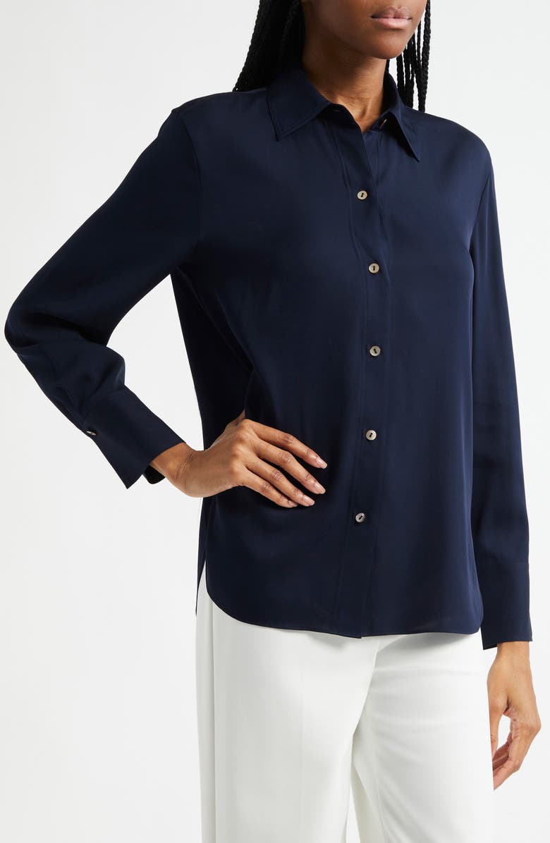Vince Stretch Silk Button-Up Shirt, Alternate, color, Coastal