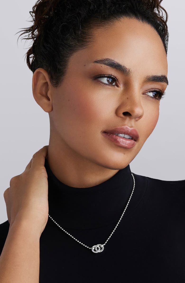 LAGOS Signature Caviar Interlocking Diamond Link Pendant Necklace, Alternate, color, Silver