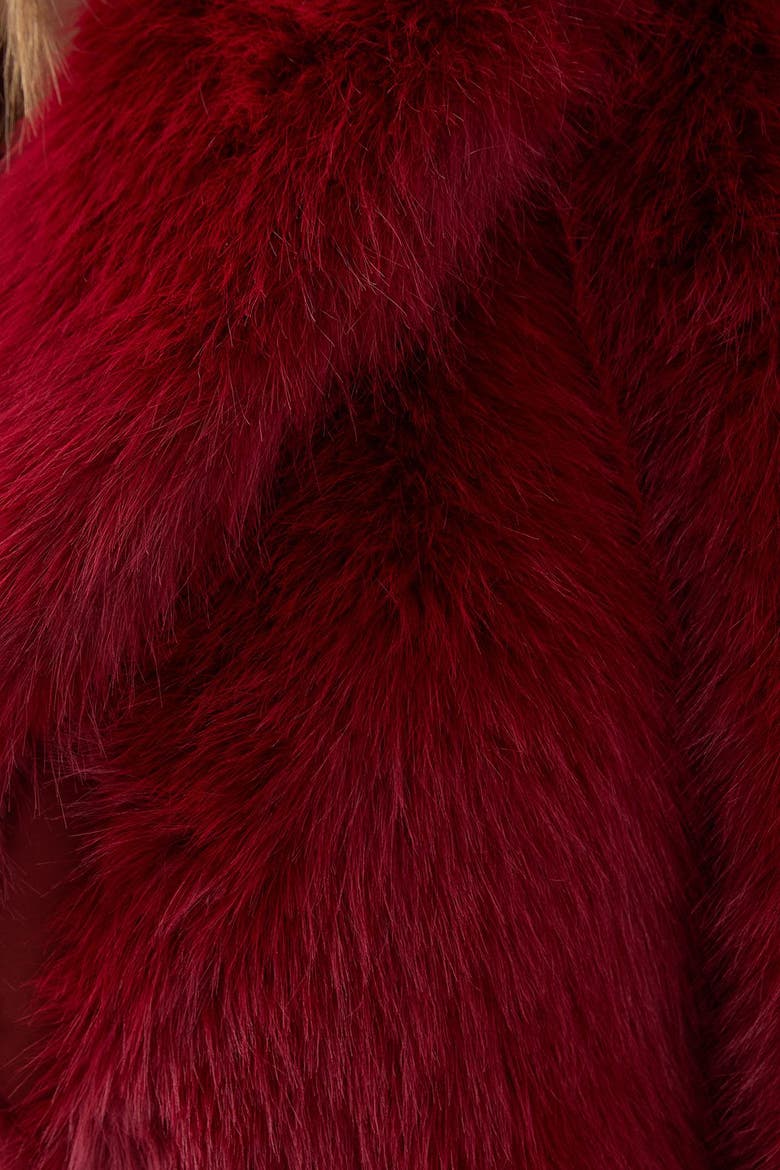 Faux Fur Cropped Collar Coat, Alternate, color, Red