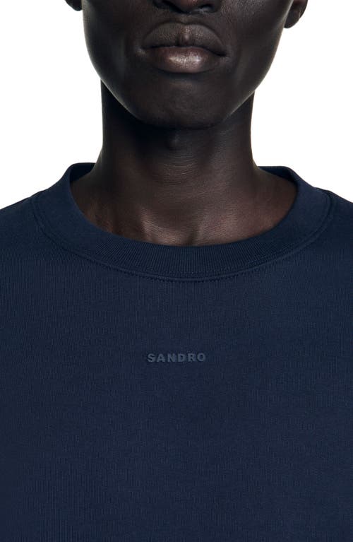 Sandro Mens Midnight Blue Tonal-logo Crewneck Cotton-jersey Sweatshirt In Blue