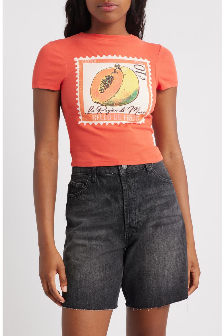 Papaya Cotton Graphic Baby Tee, Main, color, RED