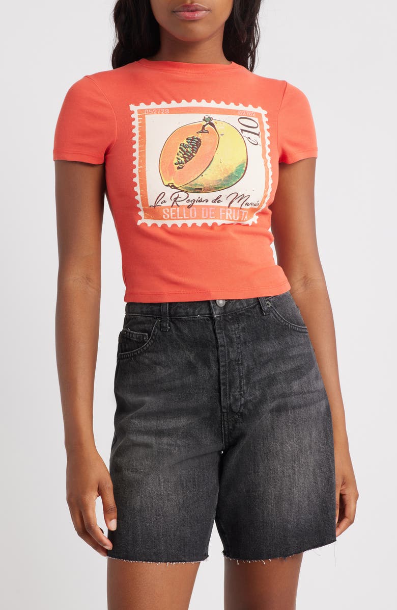 Topshop Papaya Cotton Graphic Baby Tee, Main, color, Red