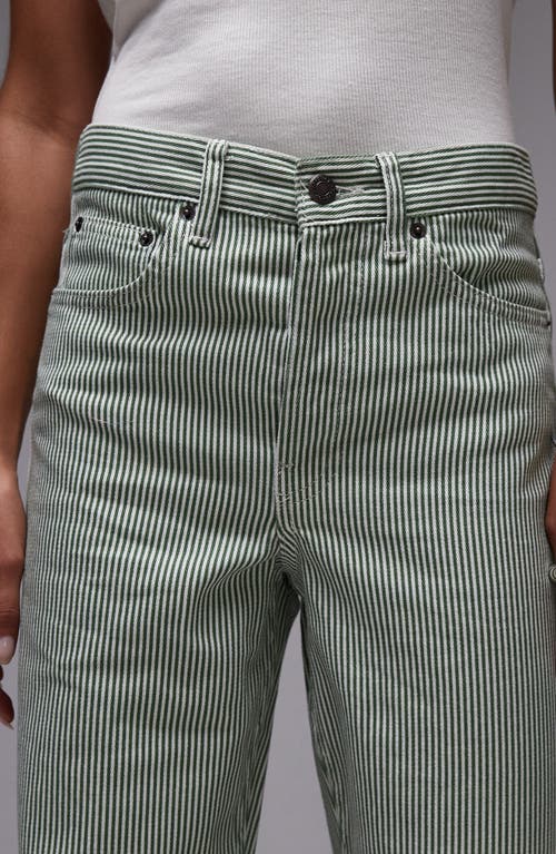 Topshop Stripe Mid Rise Column Jeans In Mid Green