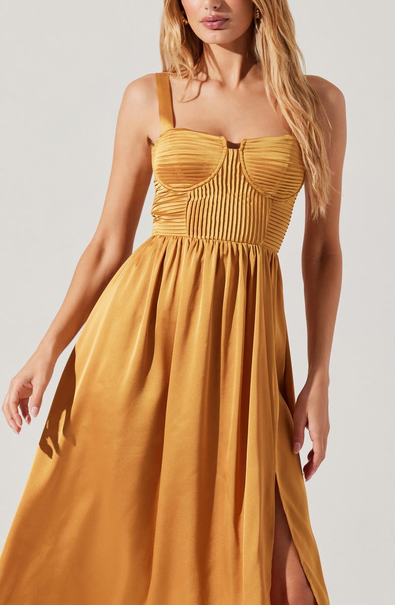 ASTR the Label Pleated Bustier Midi Dress, Alternate, color, Gold