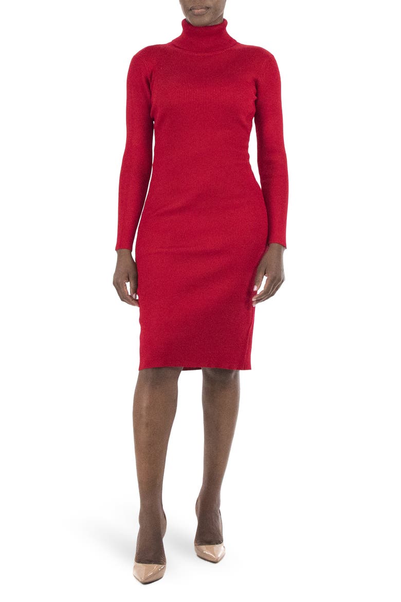Turtleneck Ribbed Midi Sweater Dress, Main, color, NINA RED