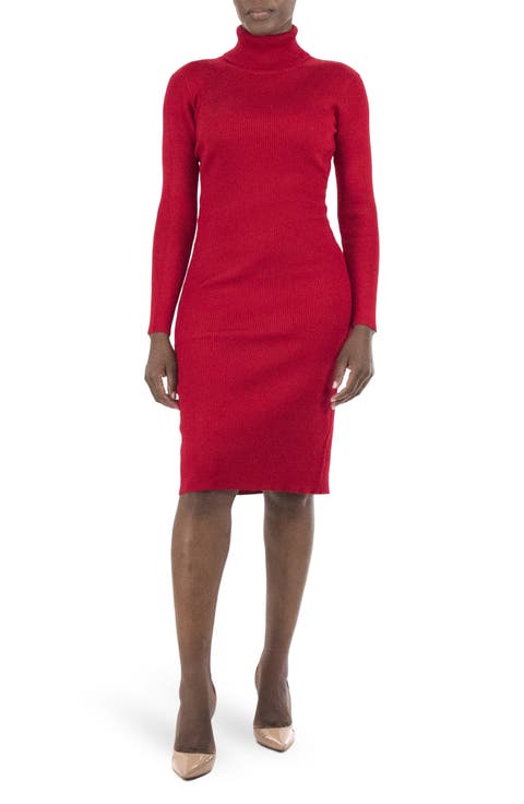 Turtleneck Ribbed Midi Sweater Dress