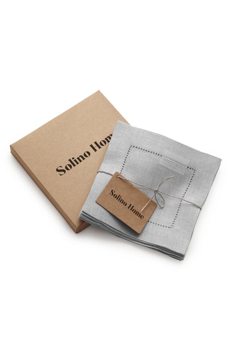 Linen Cocktail Napkins Set of 12, 6 x 6" - Classic Hemstitch, Alternate, color, Soft Grey