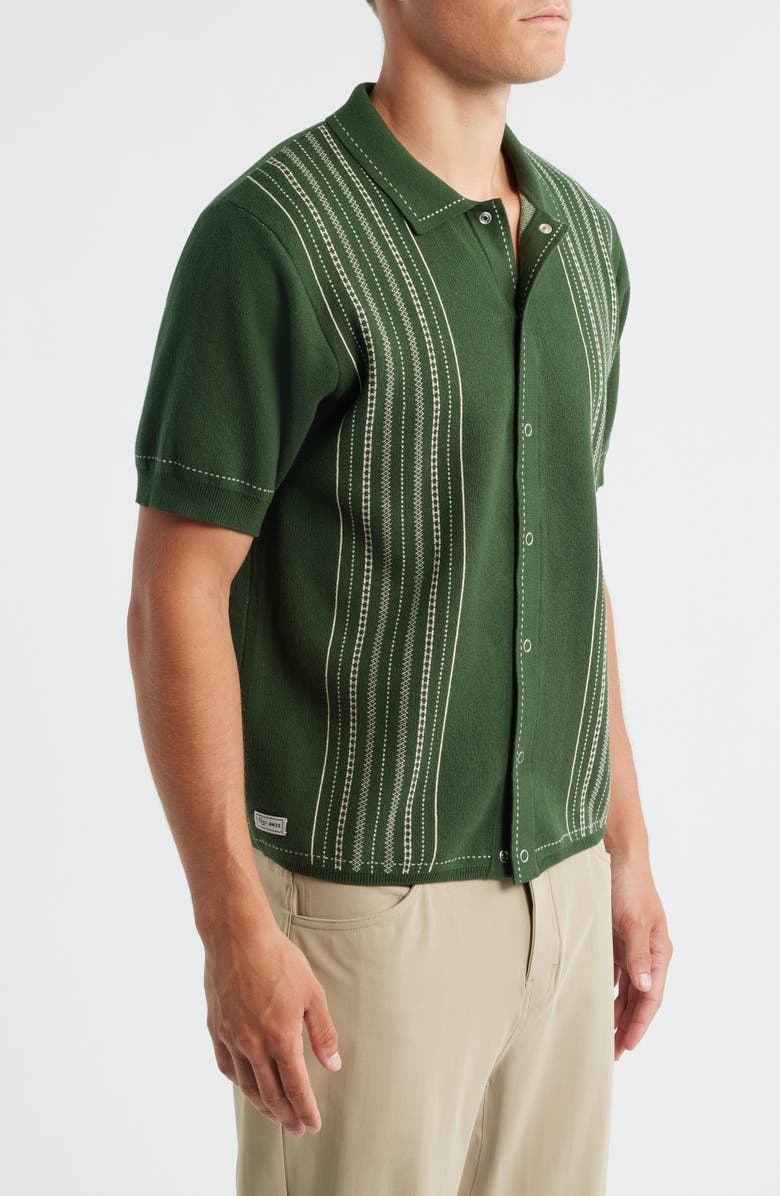 Percival Accolades Embroidered Stripe Short Sleeve Knit Cotton Snap-Up Shirt, Alternate, color, Forest