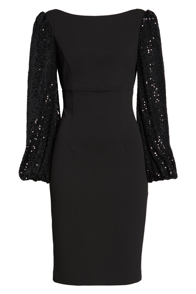 Sequin Blouson Sleeve Cocktail Dress, Alternate, color, BLACK