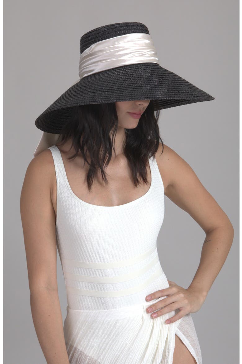 Mirabel Bow Straw Sun Hat, Alternate, color, BLACK