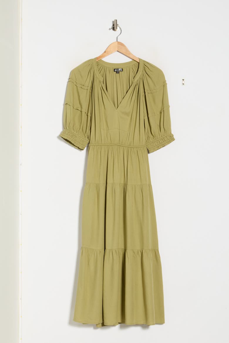 Puff Sleeve Tiered Dress, Alternate, color, GREEN