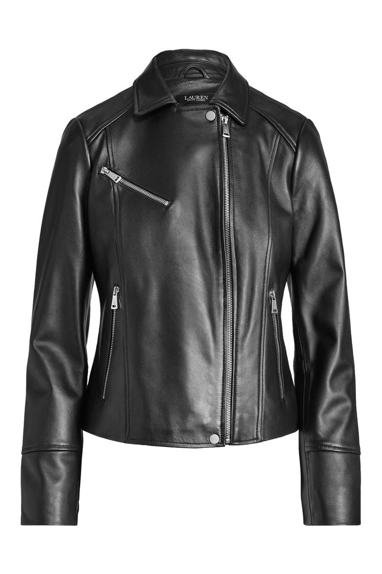 Lambskin Leather Moto Jacket, Alternate, color, BLACK