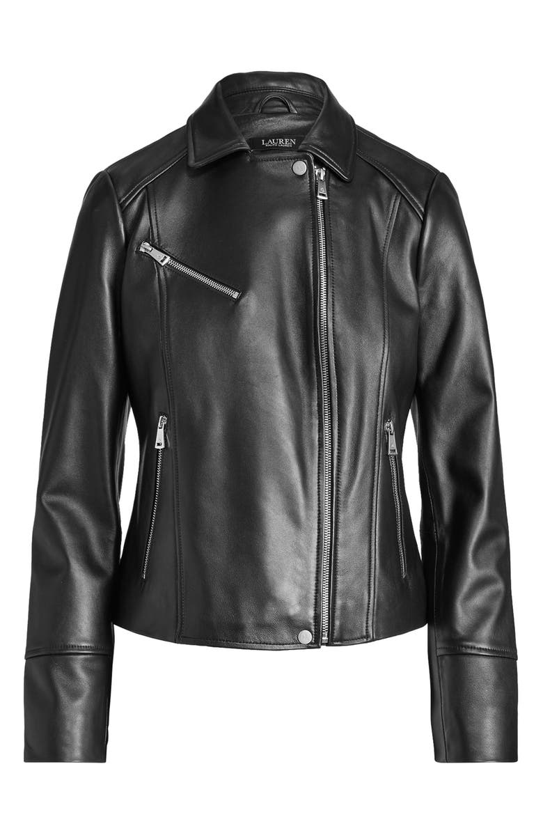 Lauren Ralph Lauren Lambskin Leather Moto Jacket, Alternate, color,