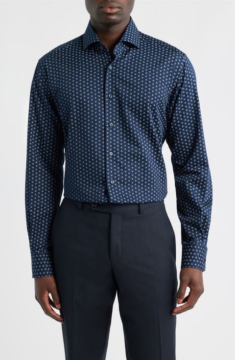 Modern Fit Print Non-Iron Cotton Twill Dress Shirt