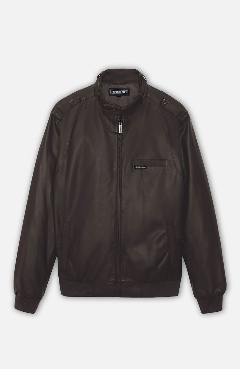Members Only Men's Faux Leather Iconic Racer Jacket, Alternate, color, Dark Brown