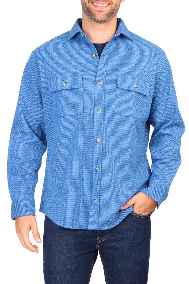 Micro Houndstooth Overshirt with Faux Suede Trim, Main, color, BLUE