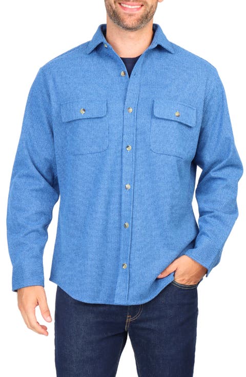 Micro Houndstooth Overshirt with Faux Suede Trim