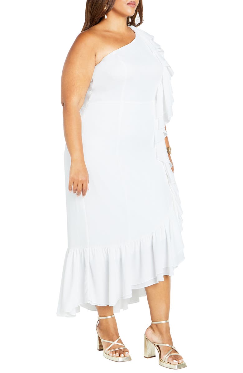 City Chic Izabela One-Shoulder Ruffle Maxi Dress, Alternate, color, Ivory